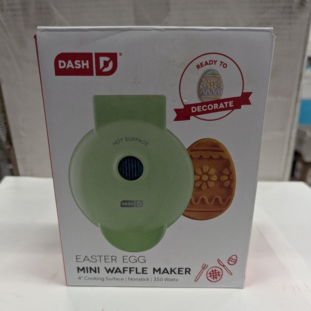 Dash Easter Egg Mini Waffle Maker Non-Stick, Easy Clean, Compact -Teal (NEW)